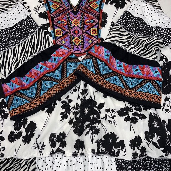 Caleaas Womens 2X Embroidered Tunic Shirt Top Boho Art Wear Lagenlook 3/4 Sleeve - Picture 6 of 11